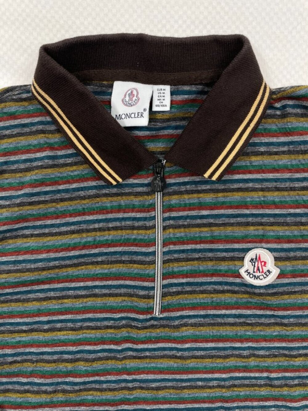 Moncler Striped Quarter Zip Polo Shirt Long Sleeve Slim Fit Men's Medium - Picture 4 of 16